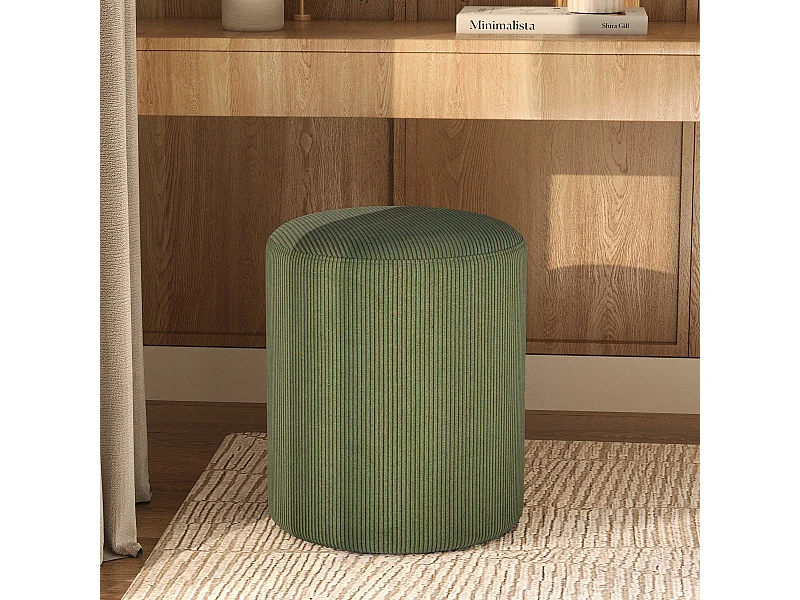 Pouf rond en velours côtelé vert - Lily