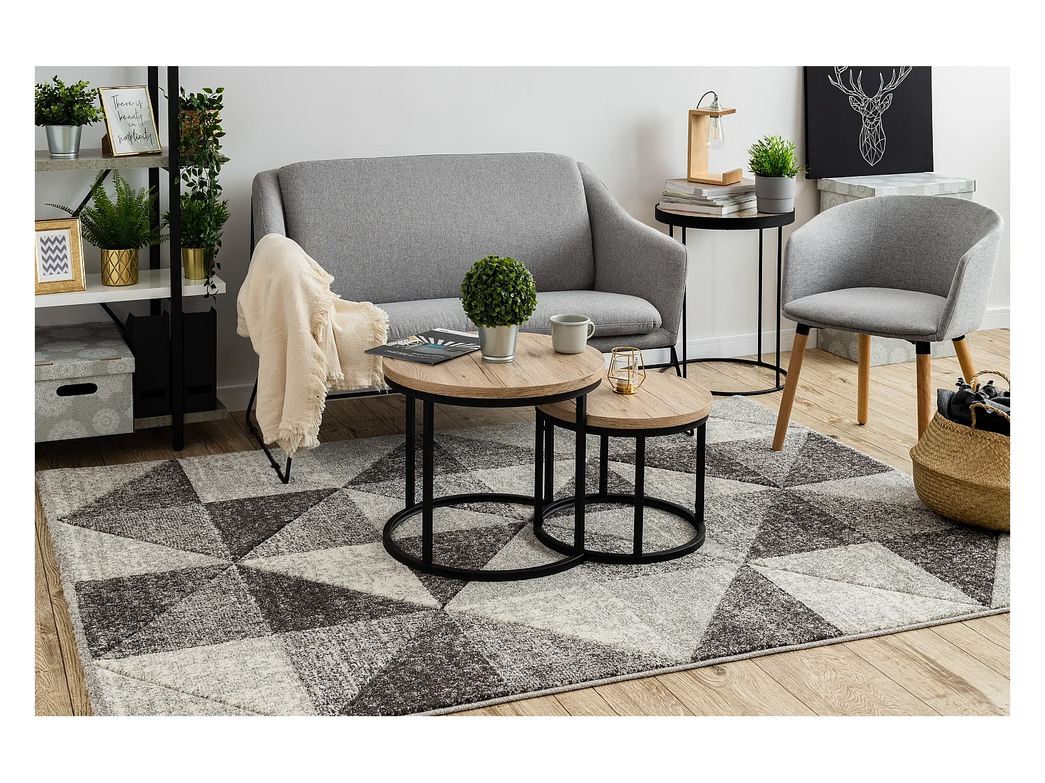 Tapis FEEL 5672/16811 TRIANGLES gris / anthracite / crème 280x370 cm