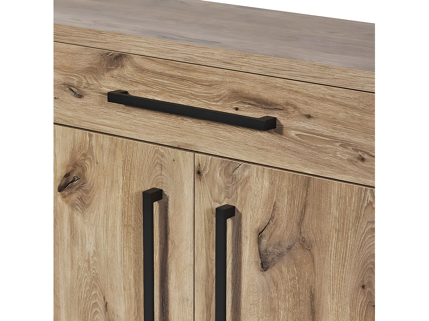 ROMY - Ensemble Séjour Table 170cm et Buffet 4 Portes Aspect Bois Effet Tasseaux