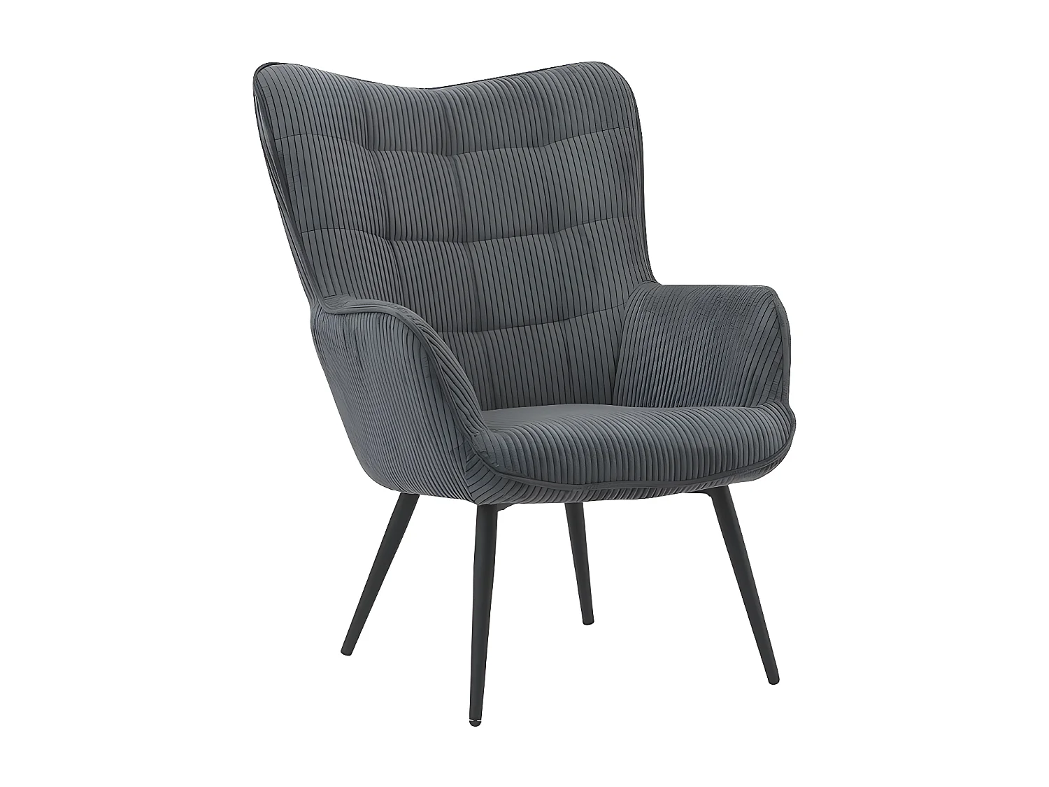 Fauteuil velours côtelé gris anthracite Uka pieds métal