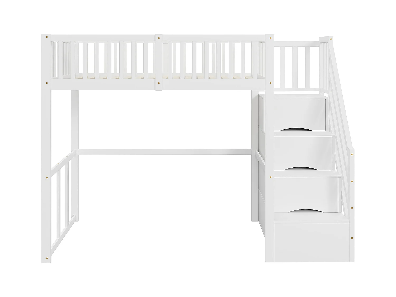 Lit mezzanine 90x200cm en bois massif - avec escalier de rangement - Blanc