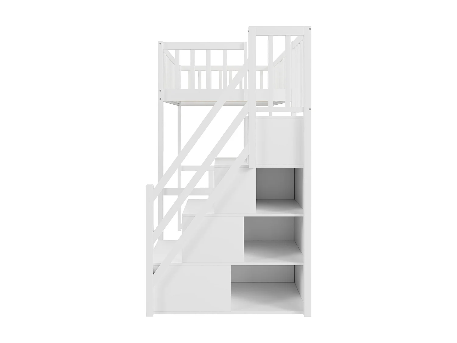 Lit mezzanine 90x200cm en bois massif - avec escalier de rangement - Blanc