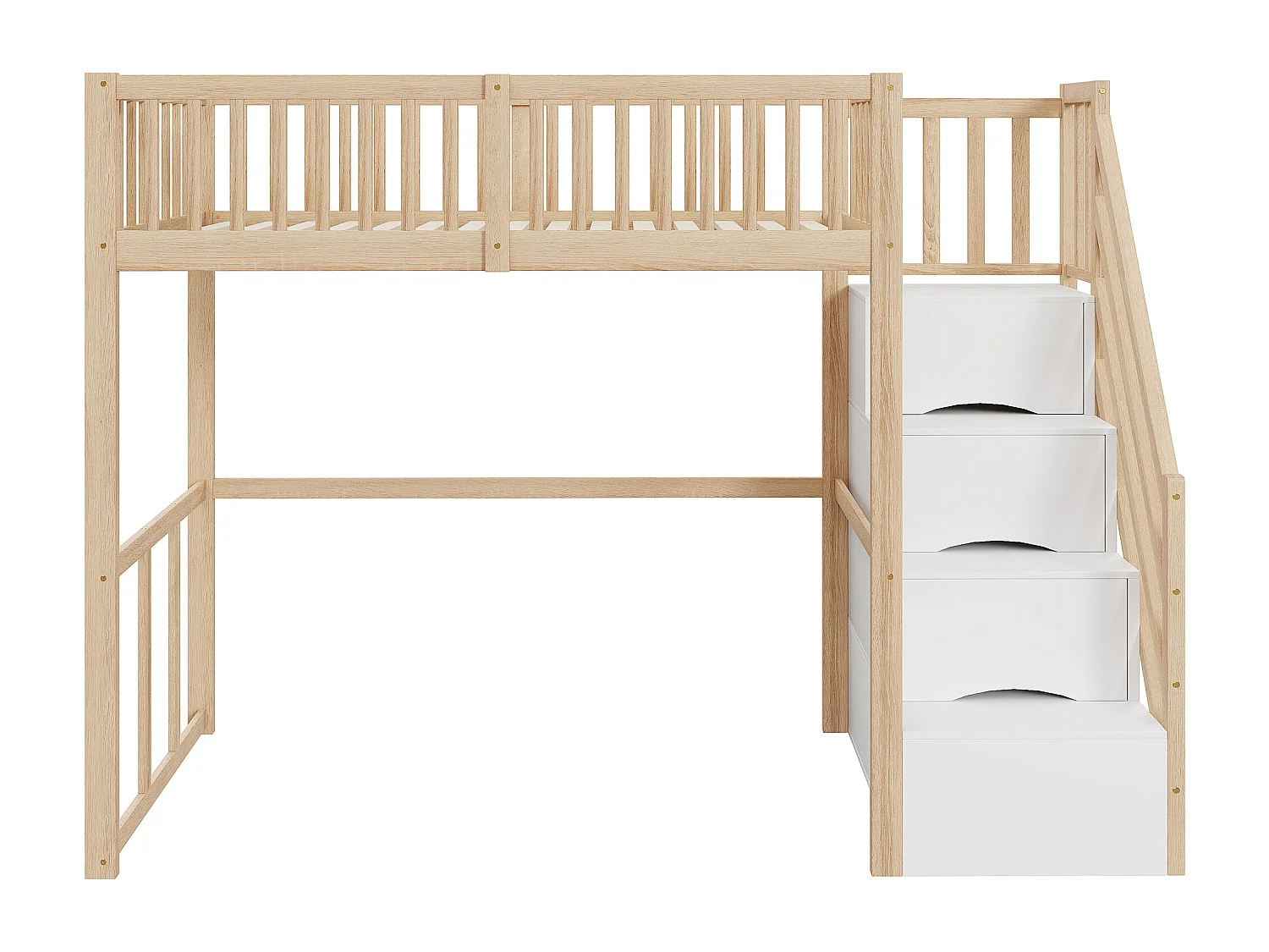 90x200cm Hochbett aus Massivholz – mit Stauraumtreppe – Natur