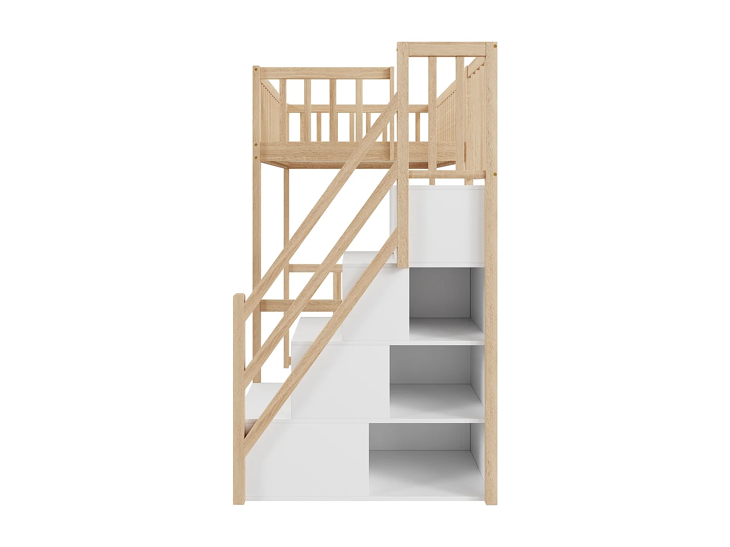 Lit mezzanine 90x200cm en bois massif - avec escalier de rangement - Naturel