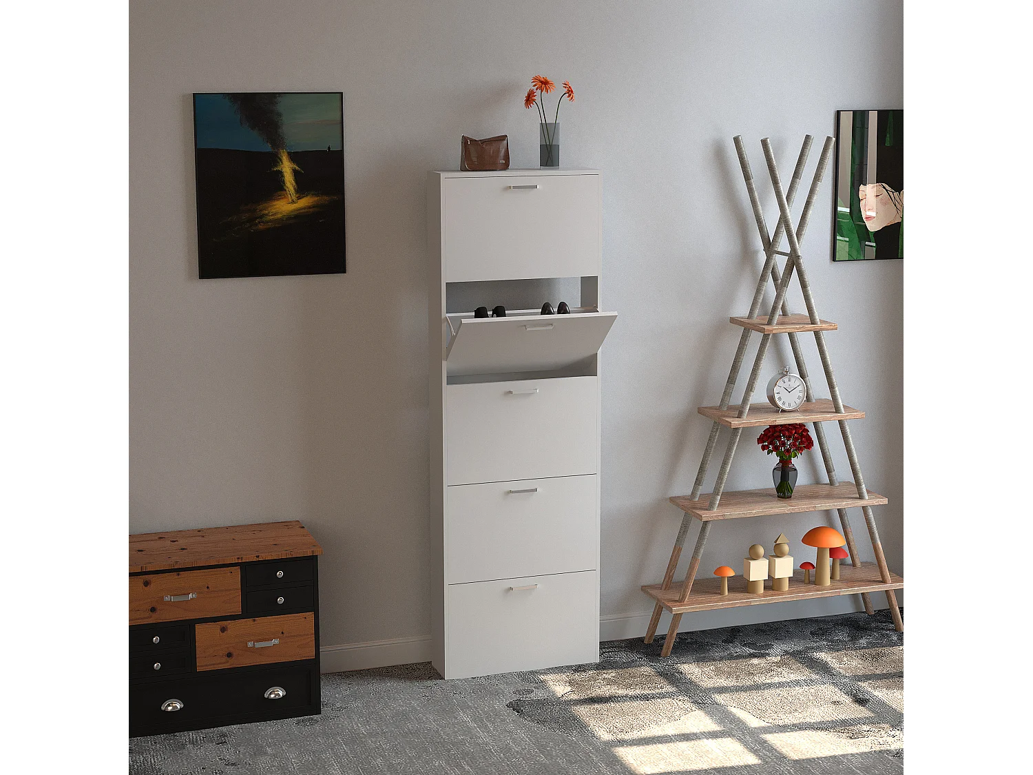 Shoe cabinet Sulos White H. 179 x W. 59 x D. 17 cm