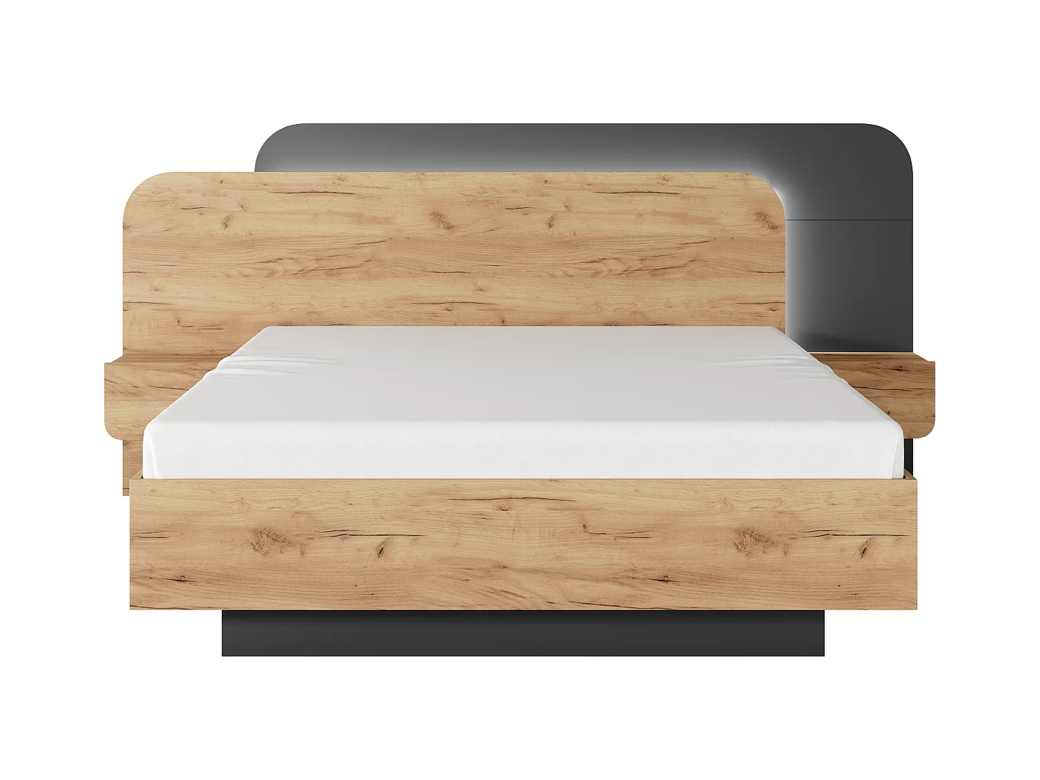 Lit avec chevets 160 x 200 cm - Avec LEDs - Coloris : Naturel et anthracite - DESADO