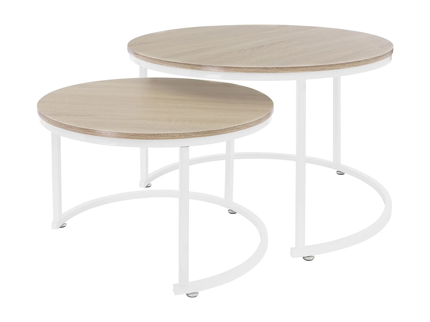 Set di 2 Tavolini da caffè salotto impilabili in MDF bianco Ø 74x48 / Ø 59x40 cm