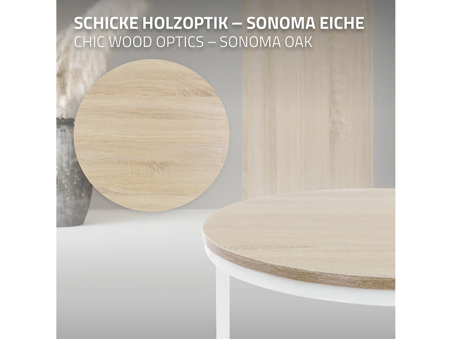 Set di 2 Tavolini da caffè salotto impilabili in MDF bianco Ø 74x48 / Ø 59x40 cm