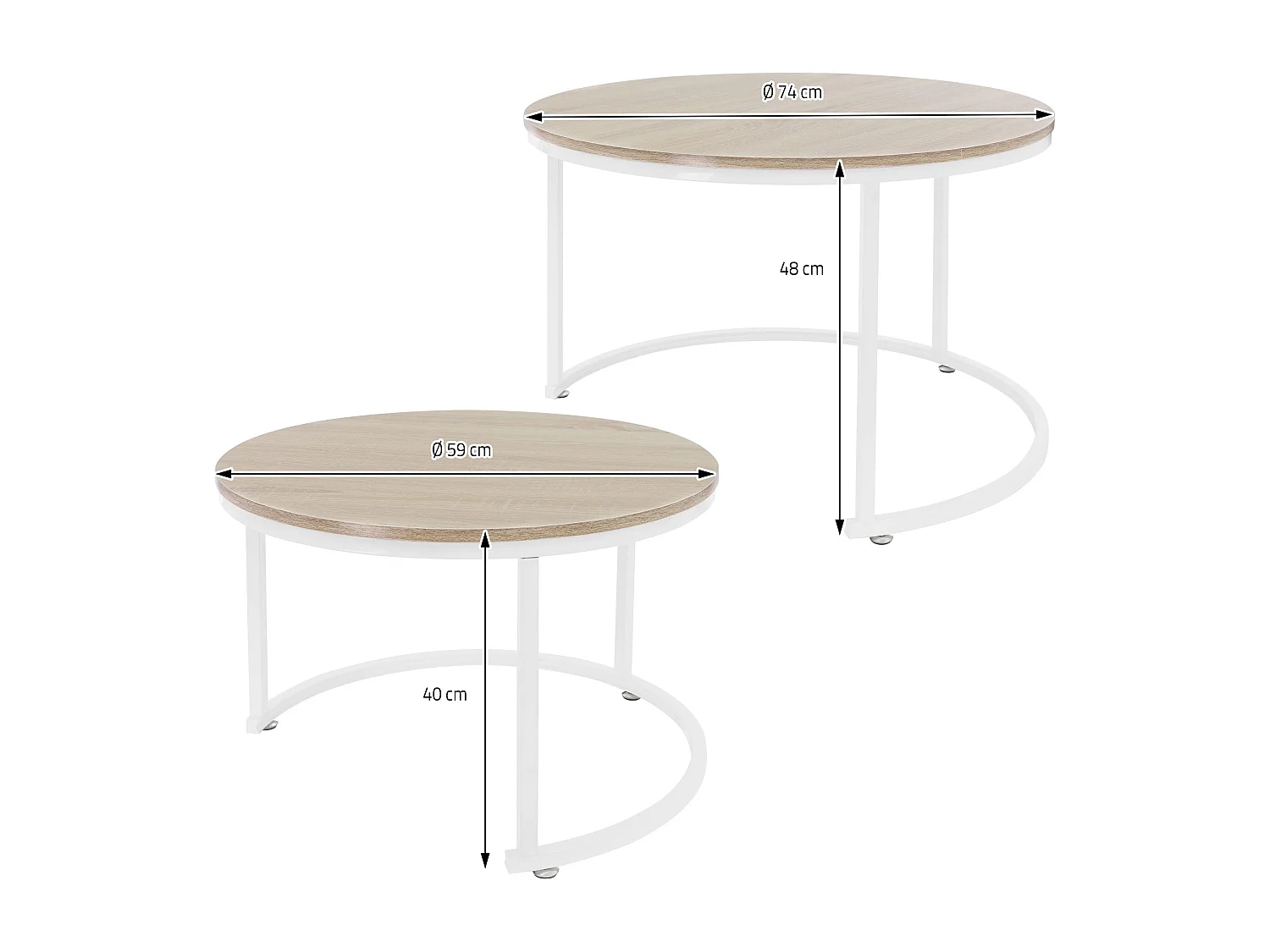 Set di 2 Tavolini da caffè salotto impilabili in MDF bianco Ø 74x48 / Ø 59x40 cm
