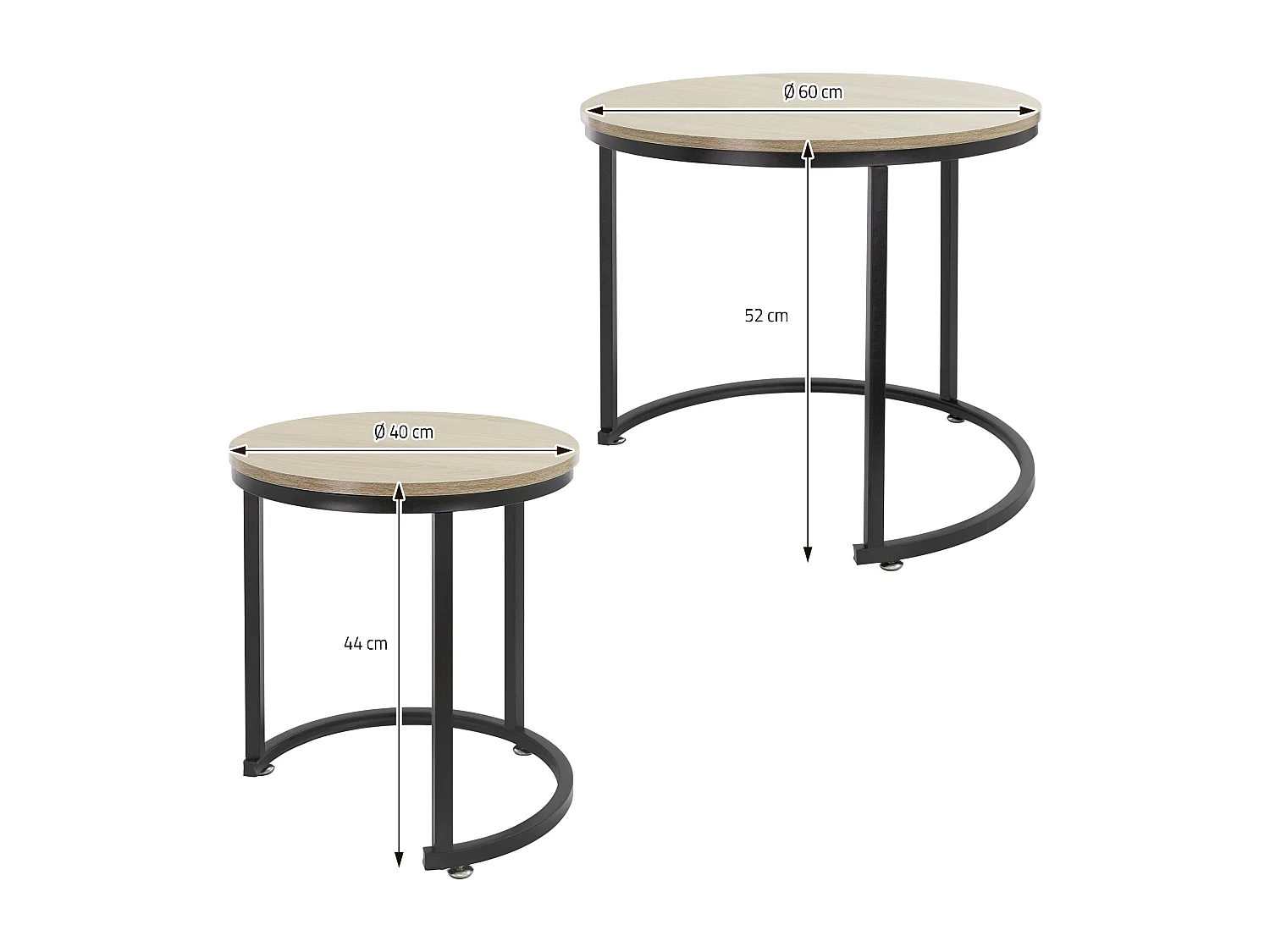Set di 2 Tavolini da caffè salotto impilabili MDF sonoma/nero Ø 40x44/Ø 60x52 cm