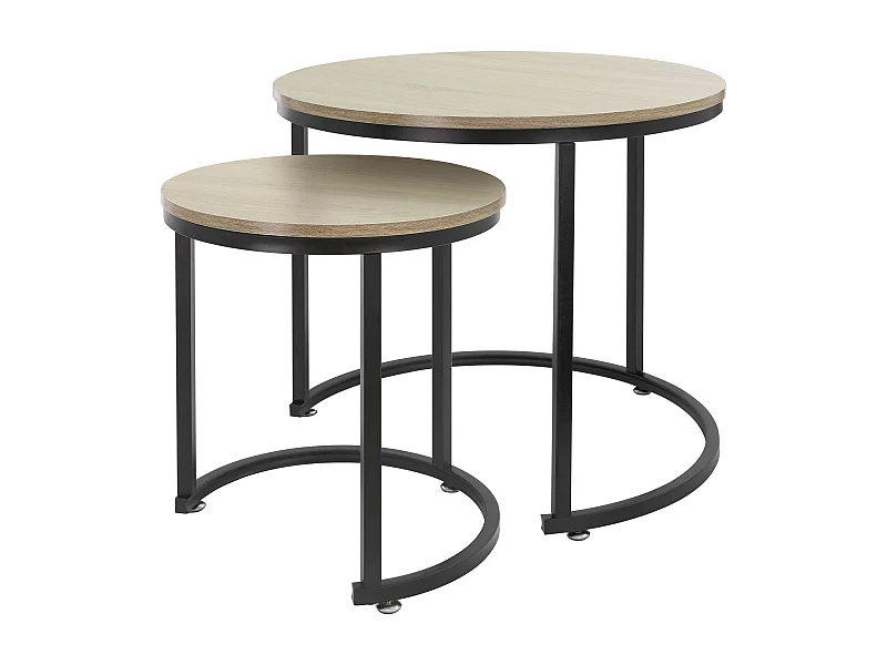 Set di 2 Tavolini da caffè salotto impilabili MDF sonoma/nero Ø 40x44/Ø 60x52 cm