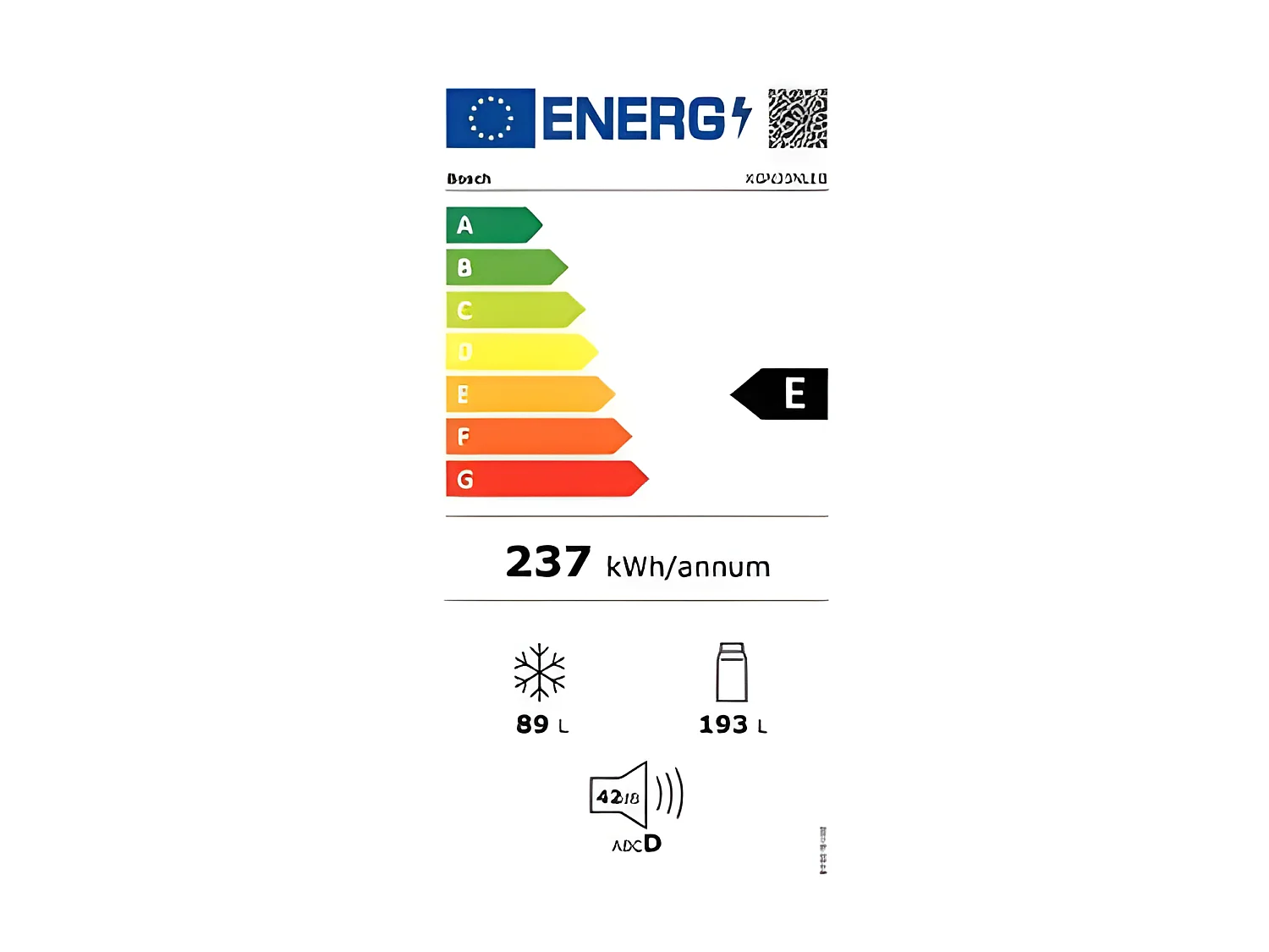 Réfrigérateurs combinés 279L Froid Ventilé BOSCH 70cm E, KGN33NLEB