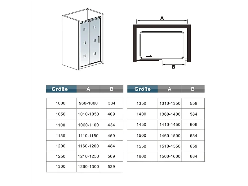 Duschkabine Schiebetür Duschabtrennung 6mm Echtglas Glas Duschwand Dusche 140X195cm