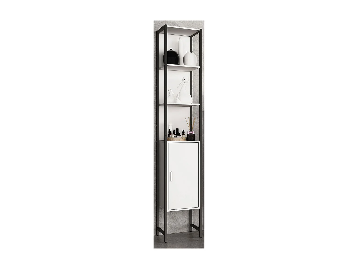Bathroom furniture high cabinet Edino White H. 185 x W. 33 x D. 30 cm