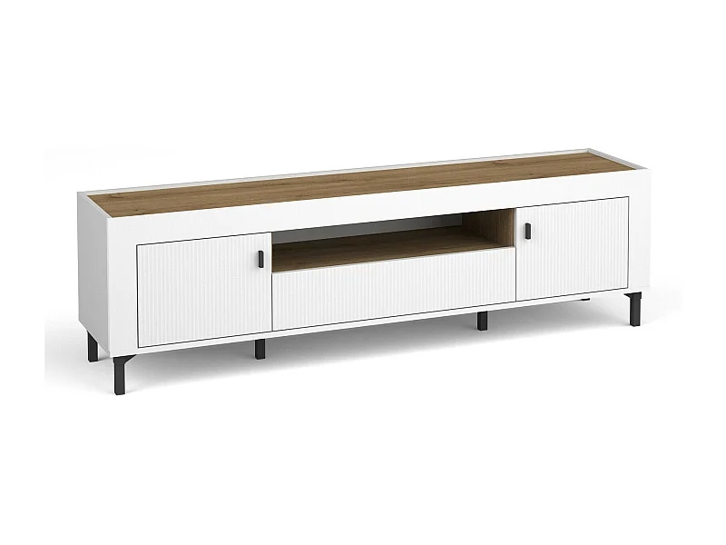 Meuble TV Mormavu 106, Mat blanc|Chêne, 177x52x40cm