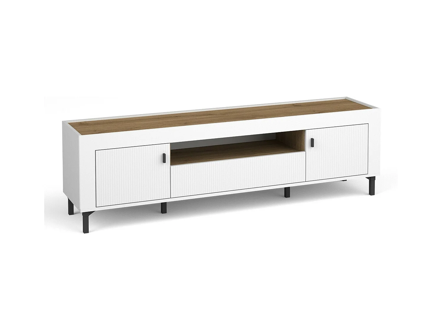 Meuble TV Mormavu 106, Mat blanc|Chêne, 177x52x40cm