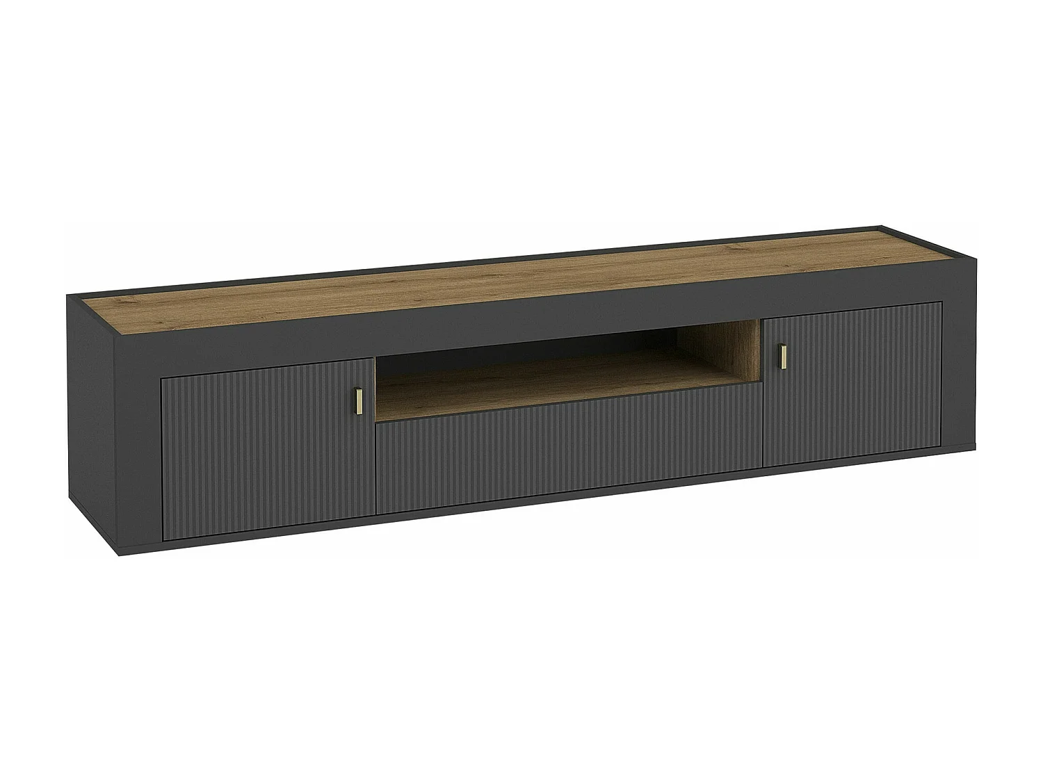 Meuble TV Mormavu 106, Chêne|Noir mat, 177x52x40cm