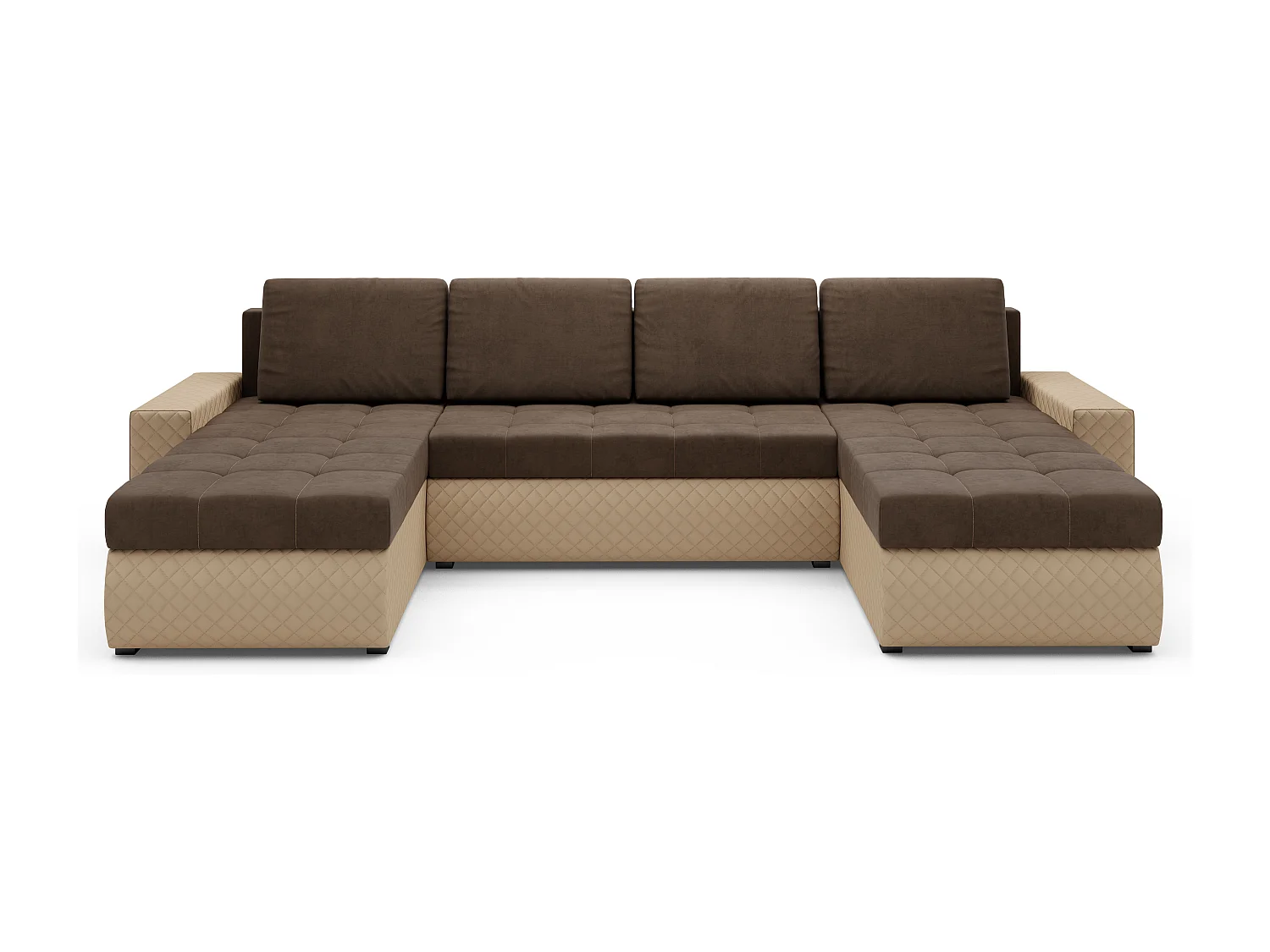 Wohnlandschaft mit Schlaffunktion und Bettkasten - U-Form - 4 Sitzer - Braun - BOL- U-BIS