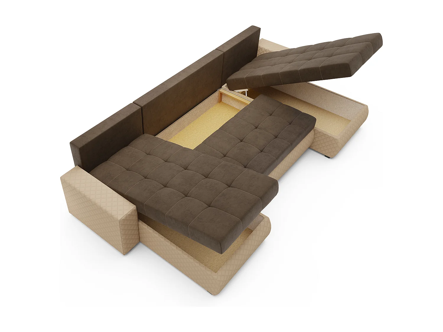 Wohnlandschaft mit Schlaffunktion und Bettkasten - U-Form - 4 Sitzer - Braun - BOL- U-BIS