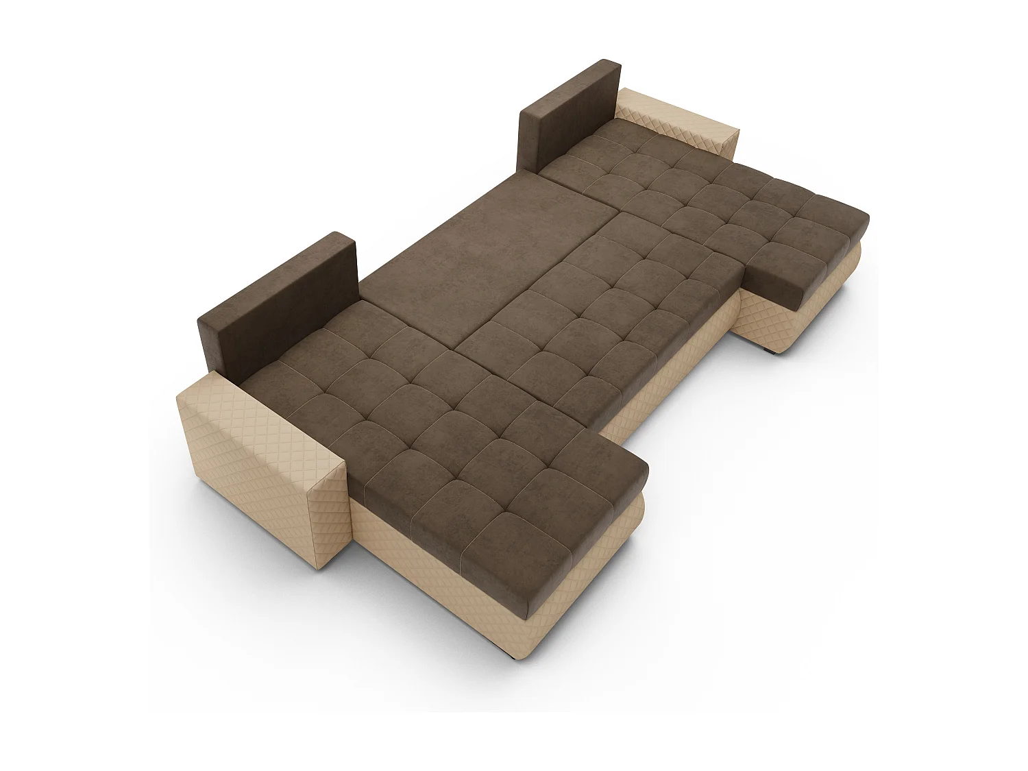 Wohnlandschaft mit Schlaffunktion und Bettkasten - U-Form - 4 Sitzer - Braun - BOL- U-BIS