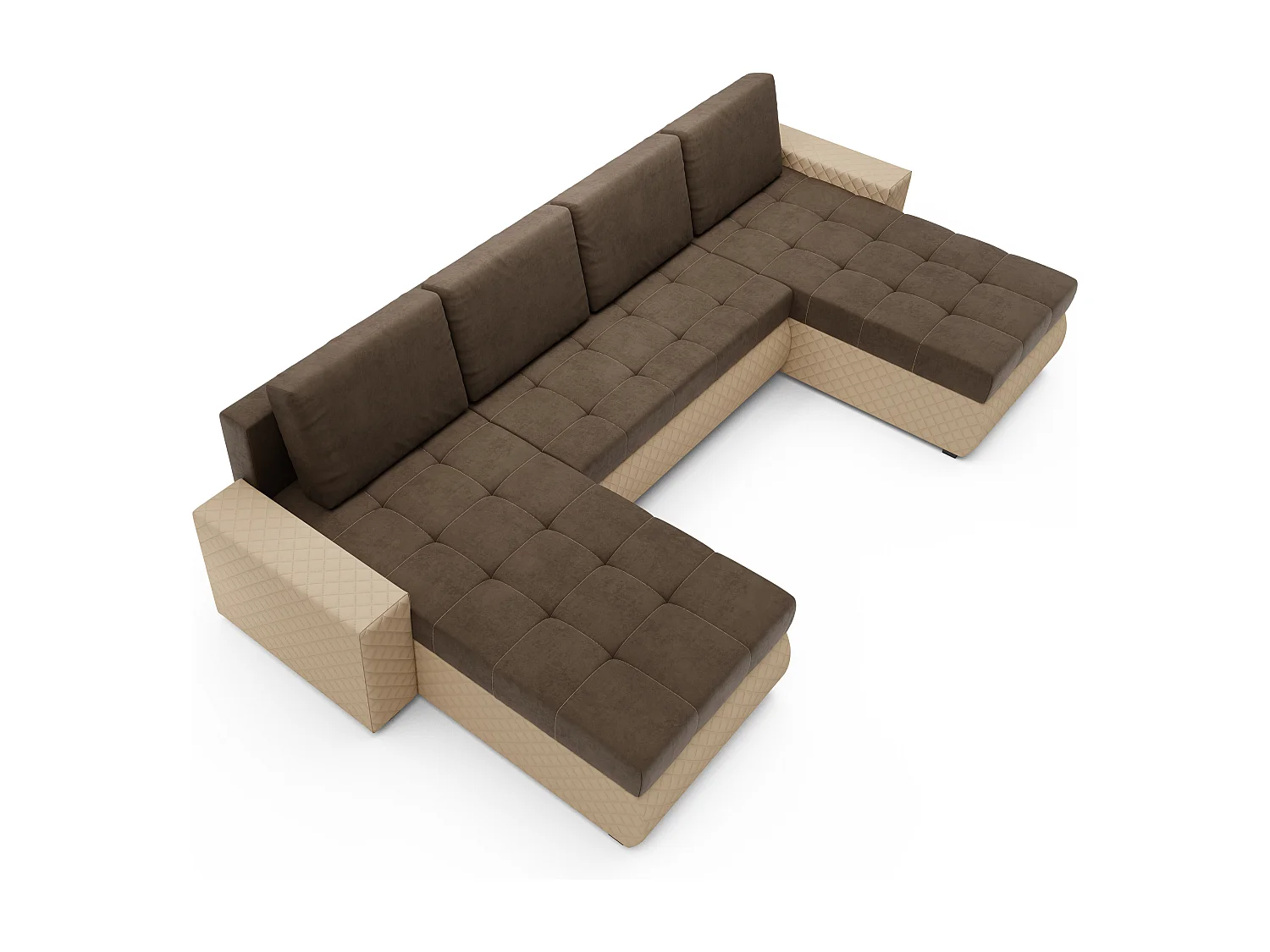 Wohnlandschaft mit Schlaffunktion und Bettkasten - U-Form - 4 Sitzer - Braun - BOL- U-BIS