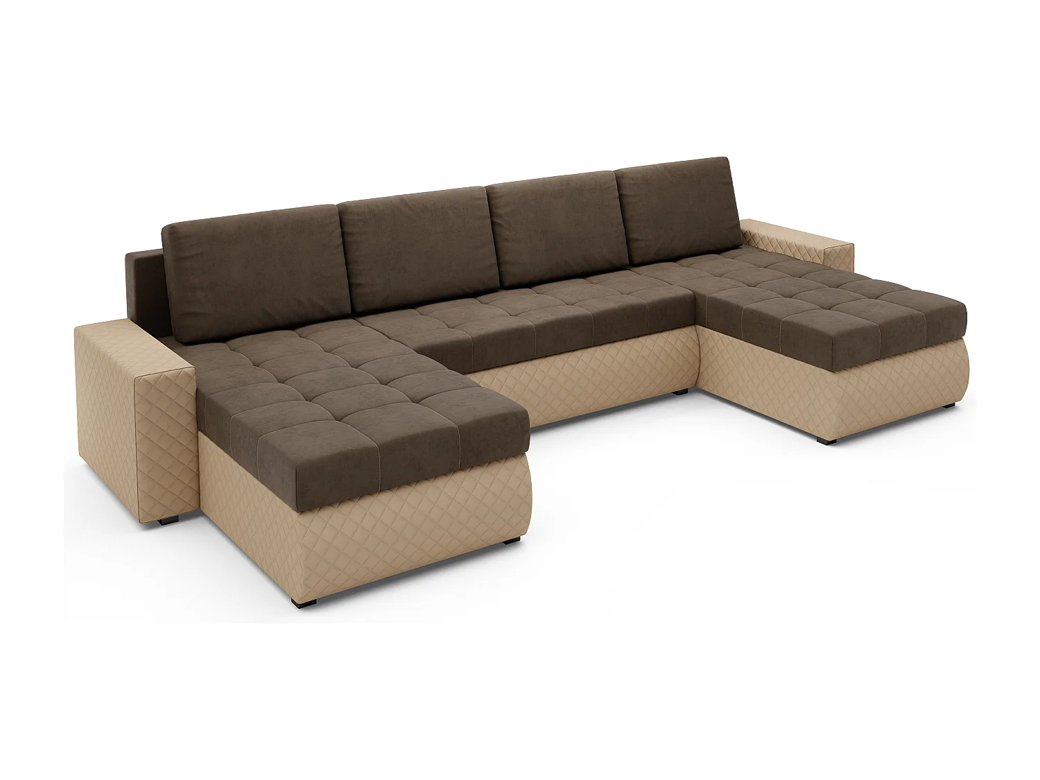 Wohnlandschaft mit Schlaffunktion und Bettkasten - U-Form - 4 Sitzer - Braun - BOL- U-BIS