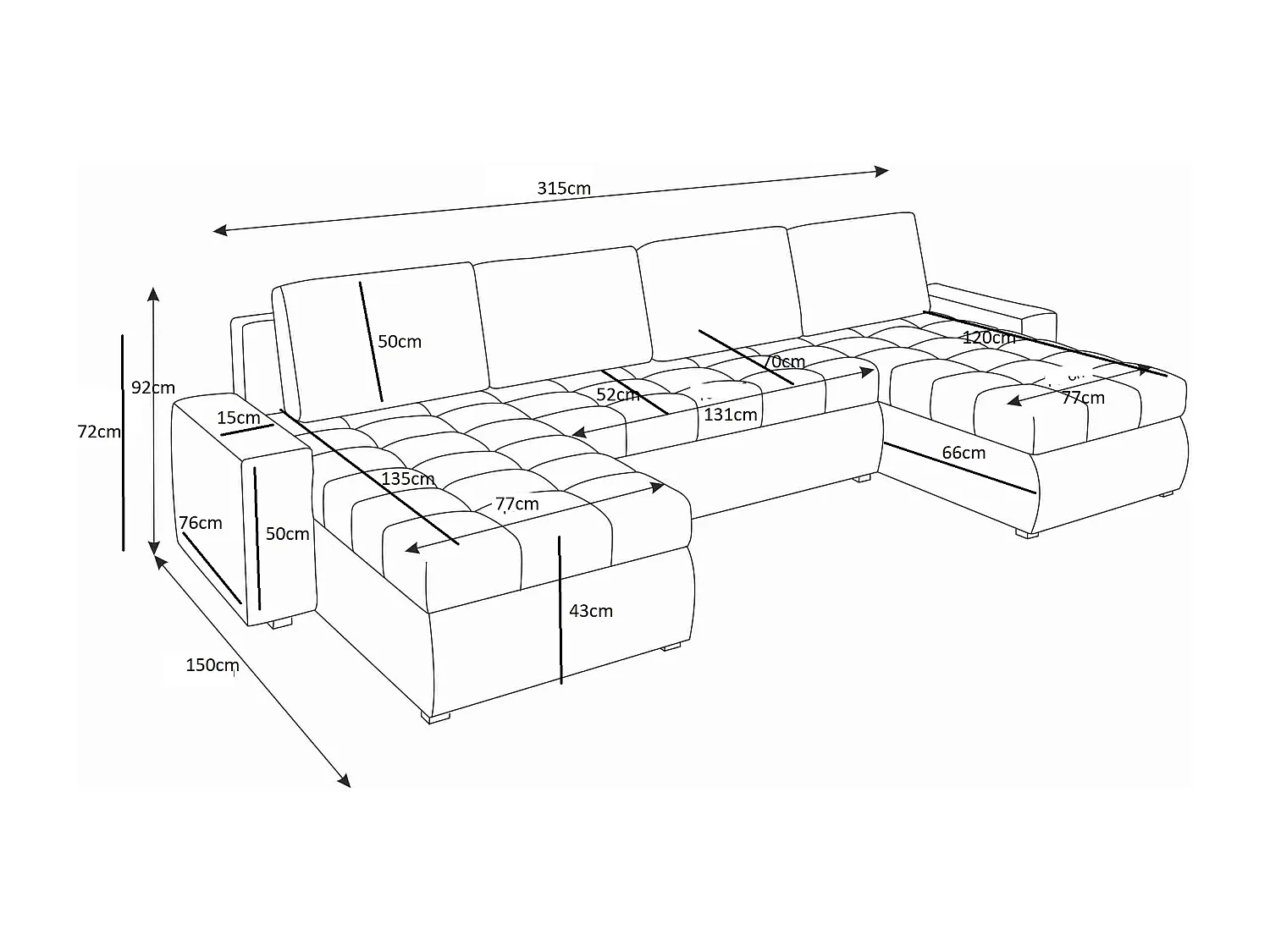 Wohnlandschaft mit Schlaffunktion und Bettkasten - U-Form - 4 Sitzer - Braun - BOL- U-BIS