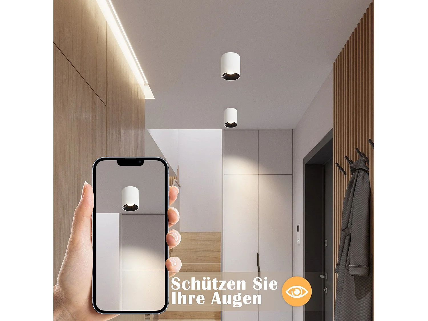 NETTLIFE Spot 3000 K 7 W LED en saillie, blanc, rond, moderne, blanc chaud, spot de plafond plat, plafonnier