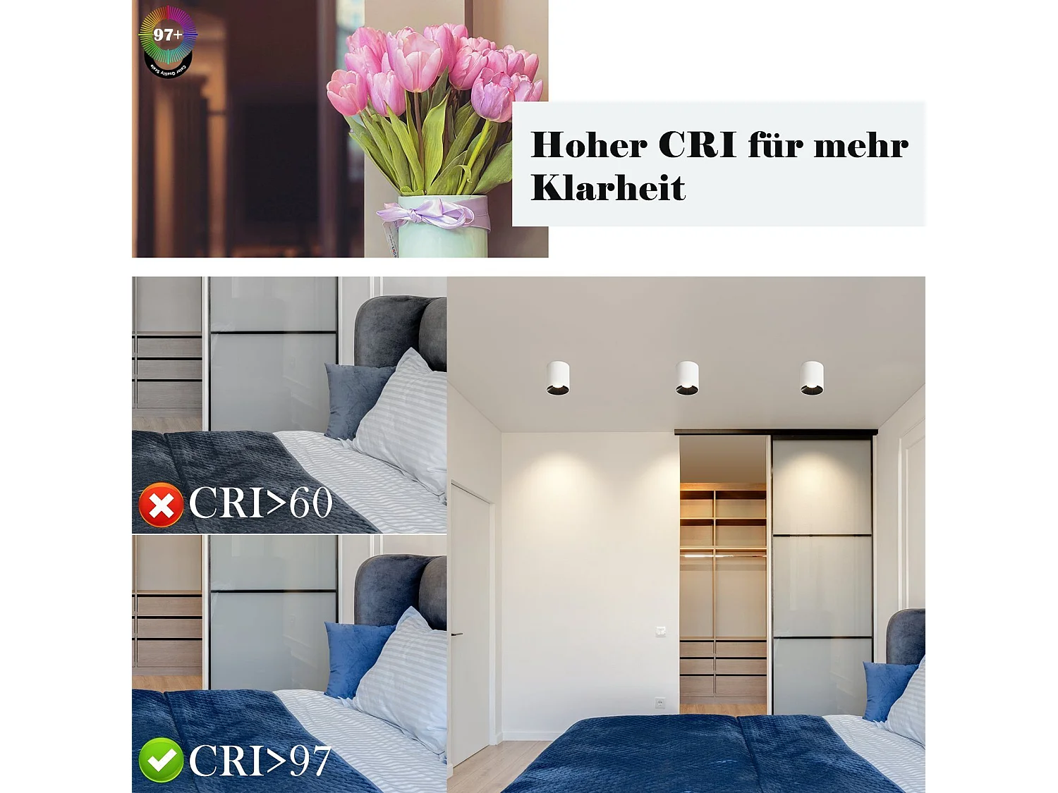 NETTLIFE Spot 3000 K 7 W LED en saillie, blanc, rond, moderne, blanc chaud, spot de plafond plat, plafonnier