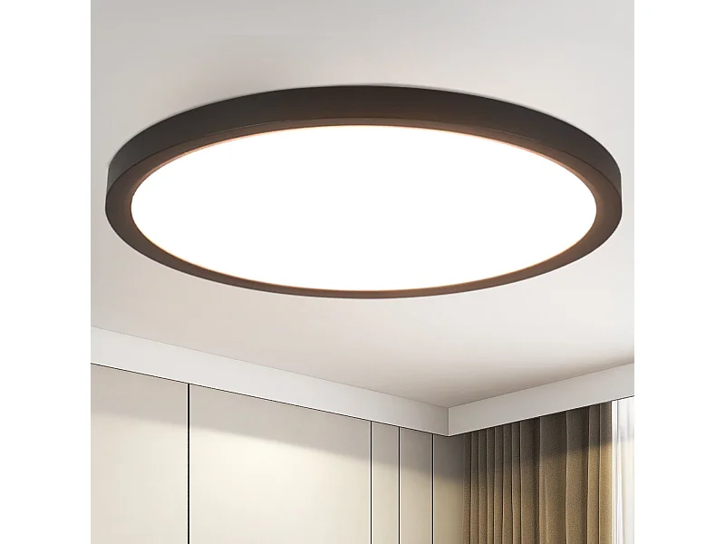 NETTLIFE LED Deckenleuchte Flach Schwarz 4000K Schlafzimmer 24W Badezimmer Flur Rund für Küche