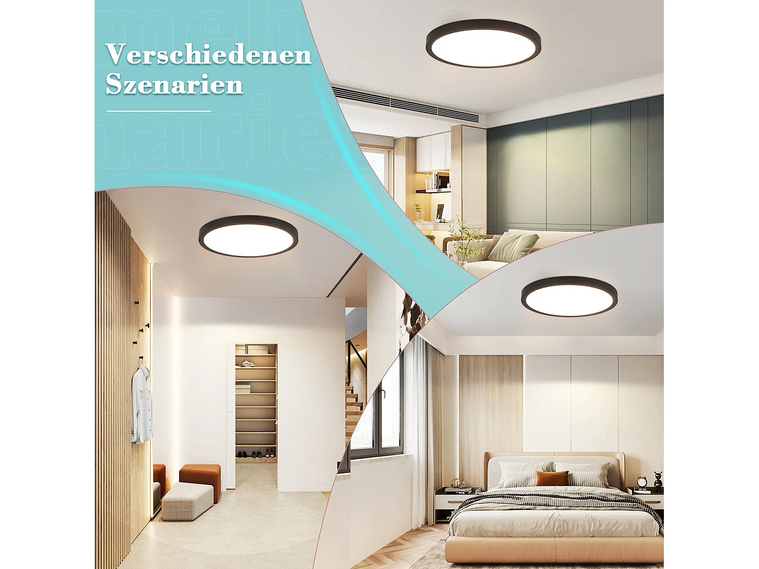 NETTLIFE Plafonnier LED Plat Noir 4000K Chambre 24W Salle de Bain Couloir Ronde pour Cuisine