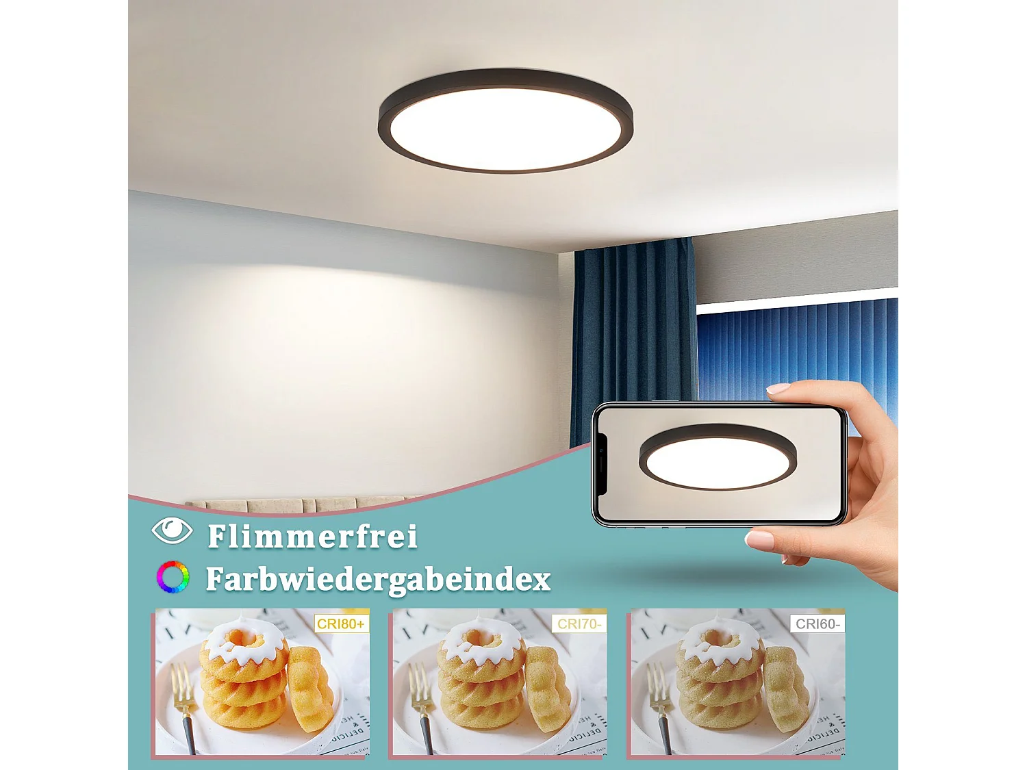 NETTLIFE Plafonnier LED Plat Noir 4000K Chambre 24W Salle de Bain Couloir Ronde pour Cuisine