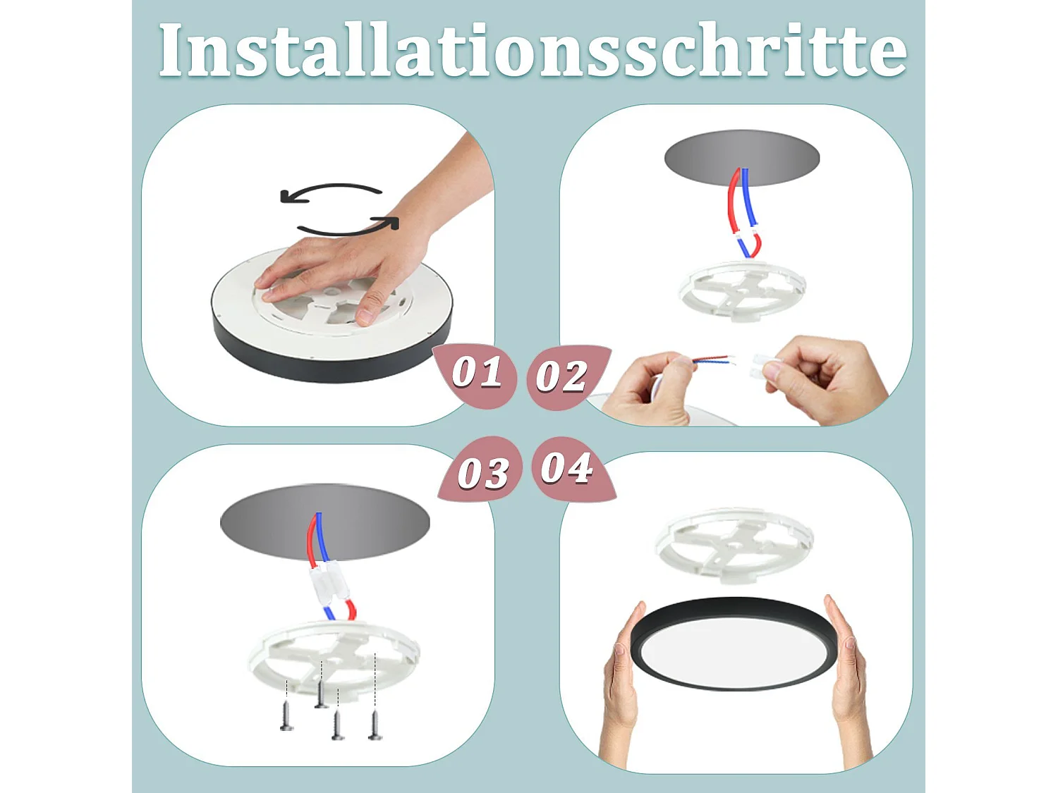 NETTLIFE Plafonnier LED Plat Noir 4000K Chambre 24W Salle de Bain Couloir Ronde pour Cuisine