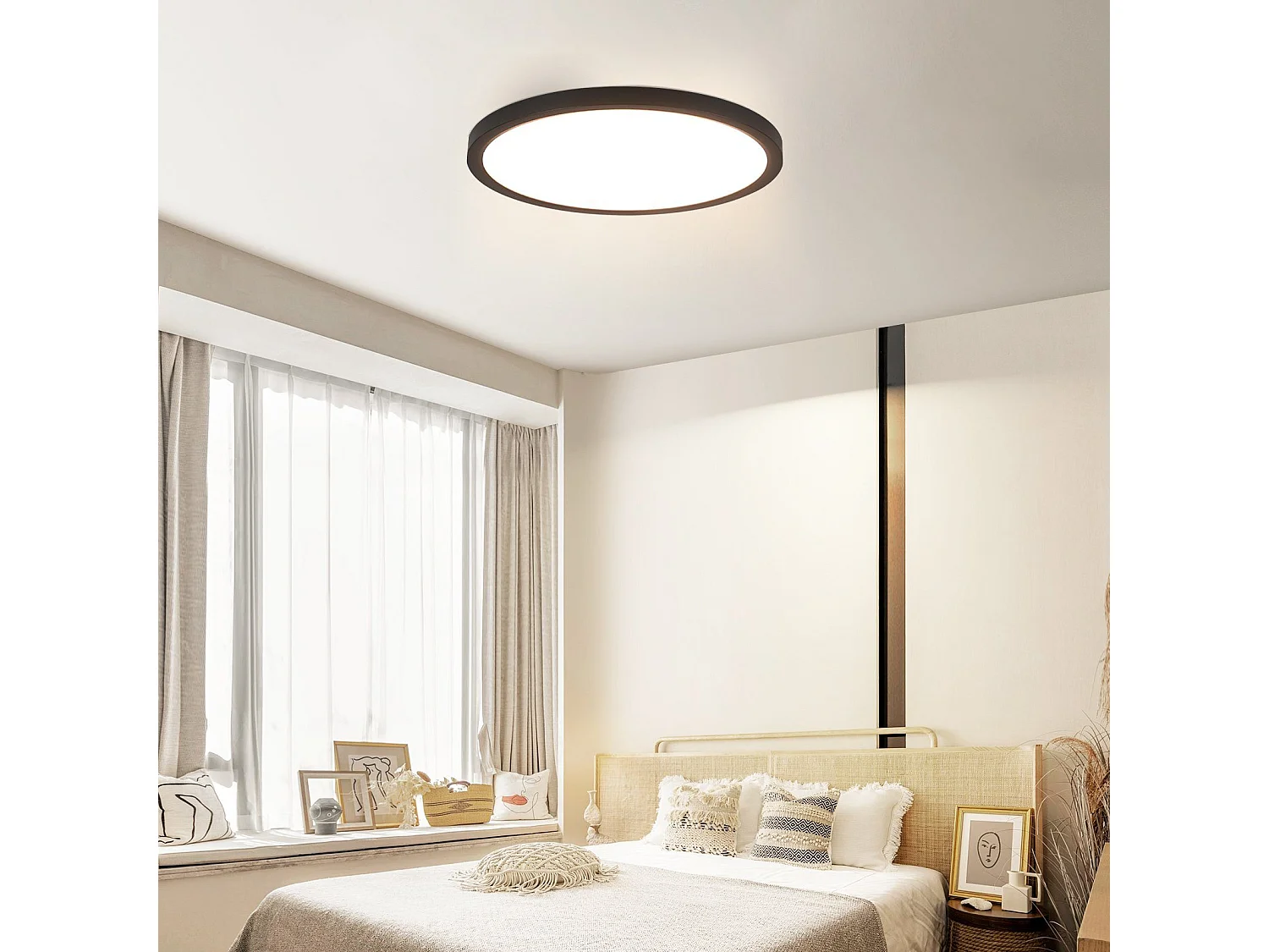 NETTLIFE Plafonnier LED Plat Noir 4000K Chambre 24W Salle de Bain Couloir Ronde pour Cuisine