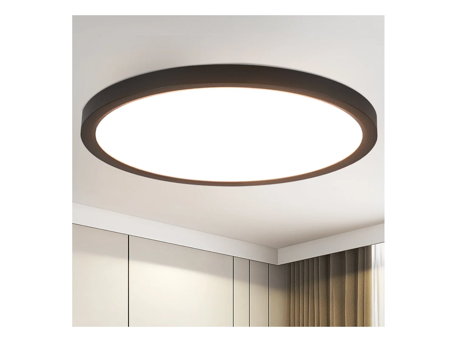 NETTLIFE Plafonnier LED Plat Noir 4000K Chambre 24W Salle de Bain Couloir Ronde pour Cuisine