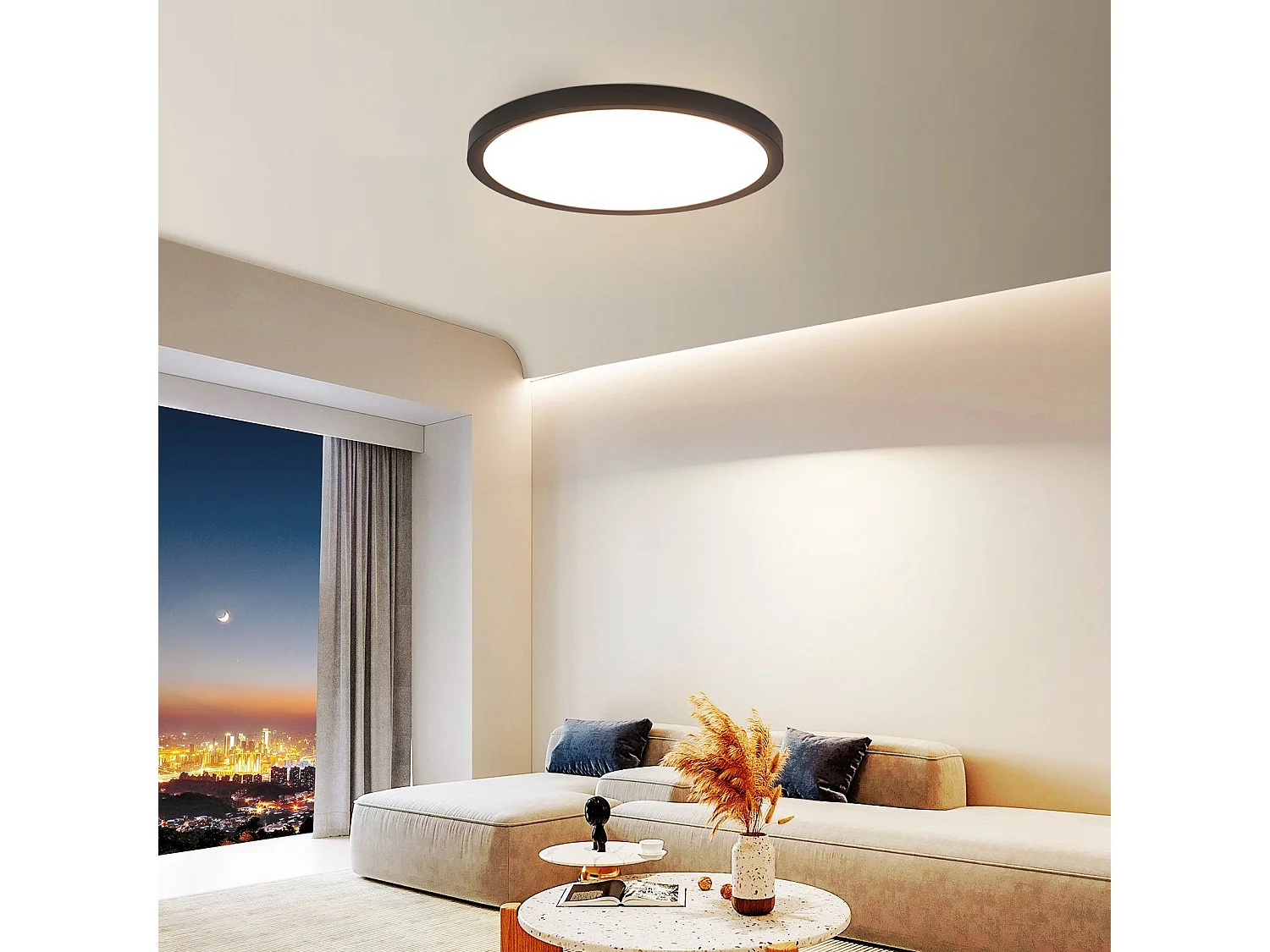 NETTLIFE Plafonnier LED Plat Noir 4000K Chambre 24W Salle de Bain Couloir Ronde pour Cuisine