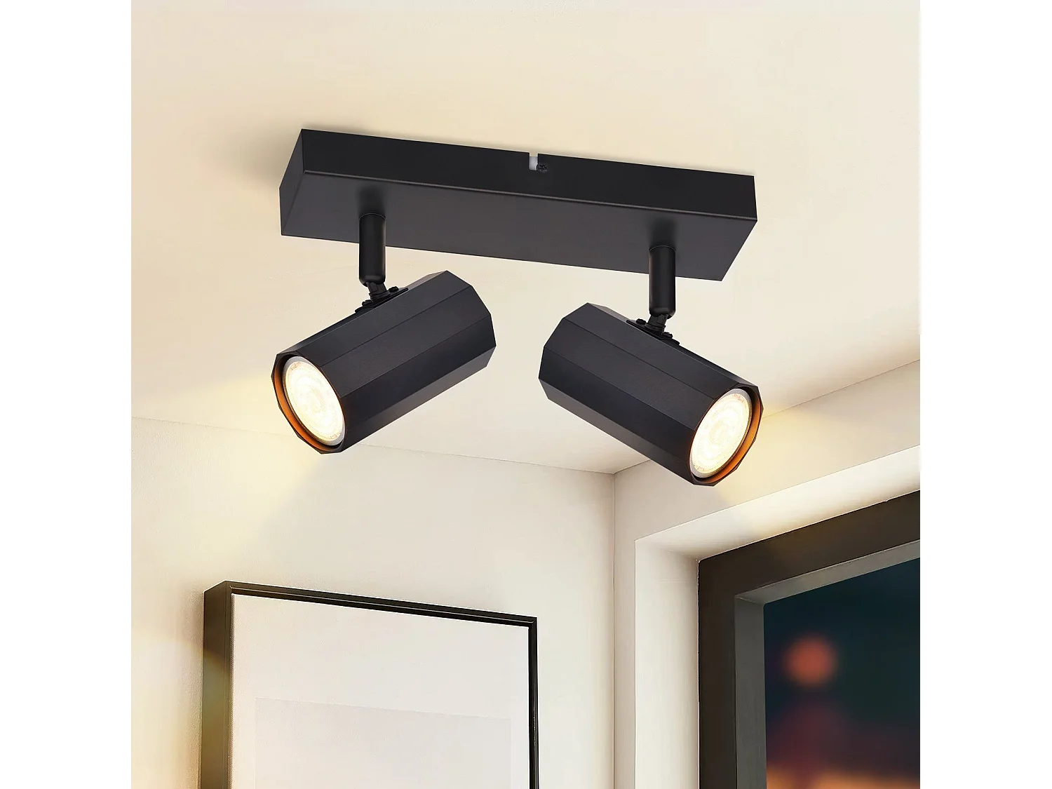 NETTLIFE Spots 2 Plafond Noir Vintage GU10 Pivotant 350°Lampe de Cuisine Rétro Max 25 W Métal pour Salon Salle à Manger Chambre sans Ampoule