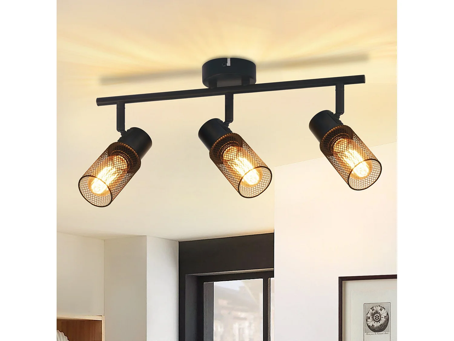 NETTLIFE Opbouwspot 3 vlammen E27 vintage Zuil zwart metaal Plafondspot verstelbaar 330°spot plafondlamp spot voor woonkamer slaapkamer keuken zonder gloeilampen