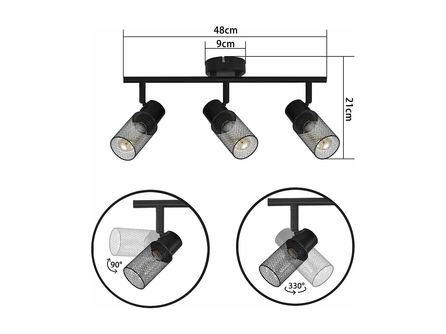 NETTLIFE Opbouwspot 3 vlammen E27 vintage Zuil zwart metaal Plafondspot verstelbaar 330°spot plafondlamp spot voor woonkamer slaapkamer keuken zonder gloeilampen