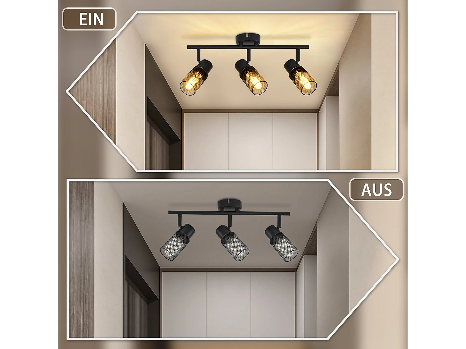 NETTLIFE Opbouwspot 3 vlammen E27 vintage Zuil zwart metaal Plafondspot verstelbaar 330°spot plafondlamp spot voor woonkamer slaapkamer keuken zonder gloeilampen