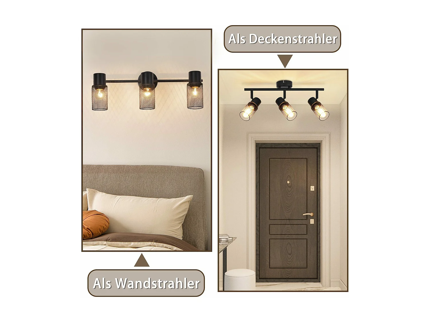 NETTLIFE Opbouwspot 3 vlammen E27 vintage Zuil zwart metaal Plafondspot verstelbaar 330°spot plafondlamp spot voor woonkamer slaapkamer keuken zonder gloeilampen