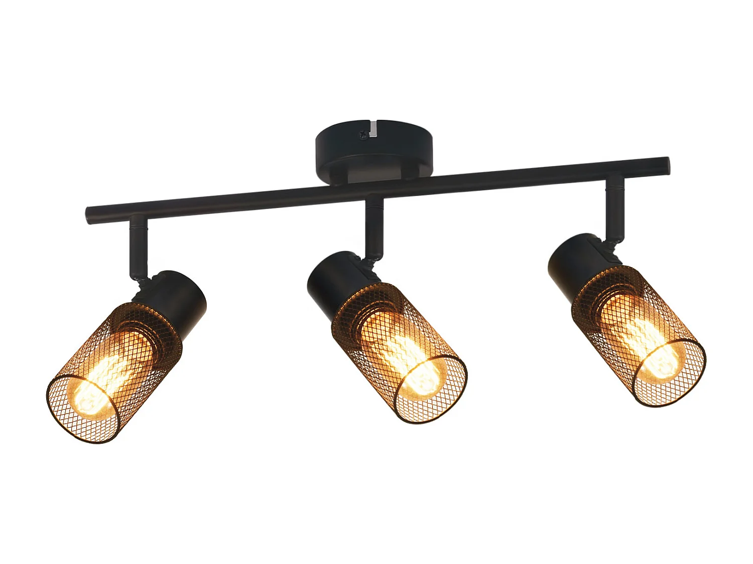 NETTLIFE Plafonnier 3 spots noir vintage E27 pivotant à 330°abat-jour en métal pour salon chambre cuisine d'enfant max. 25W sans ampoule