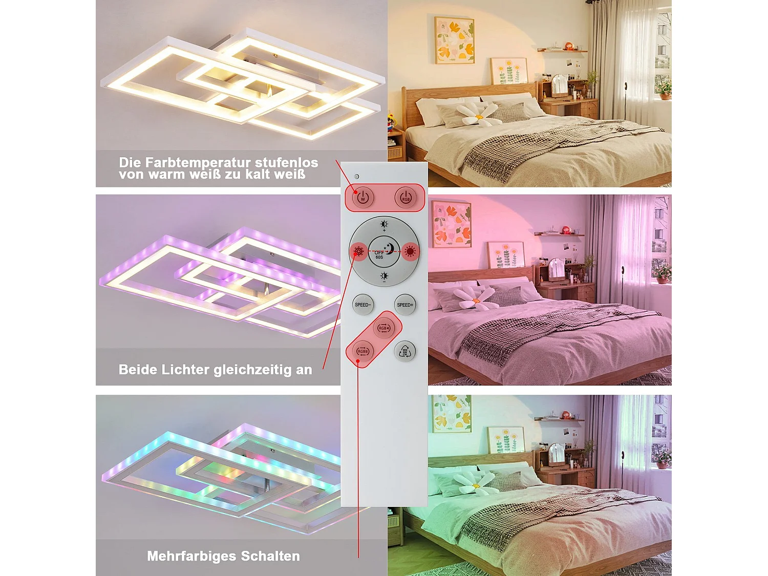 NETTLIFE lampa sufitowa LED RGB z możliwością przyciemniania nowoczesna lampa do sypialni z pilotem 45W geometryczna do salonu jadalni