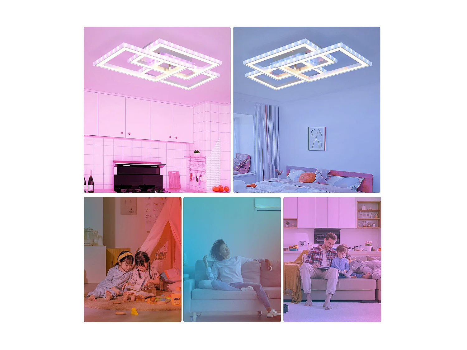 NETTLIFE Plafonnier LED RGB Dimmable Lampe de Chambre Moderne avec Télécommande 45W Géométrique pour Salon Salle à Manger
