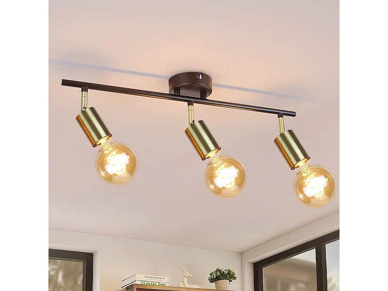 NETTLIFE 3 Vintage reflektory sufitowe E27 lampa przemysłowa czarno-złota Retro obrotowa nowoczesna do przedpokoju kuchennego jadalni