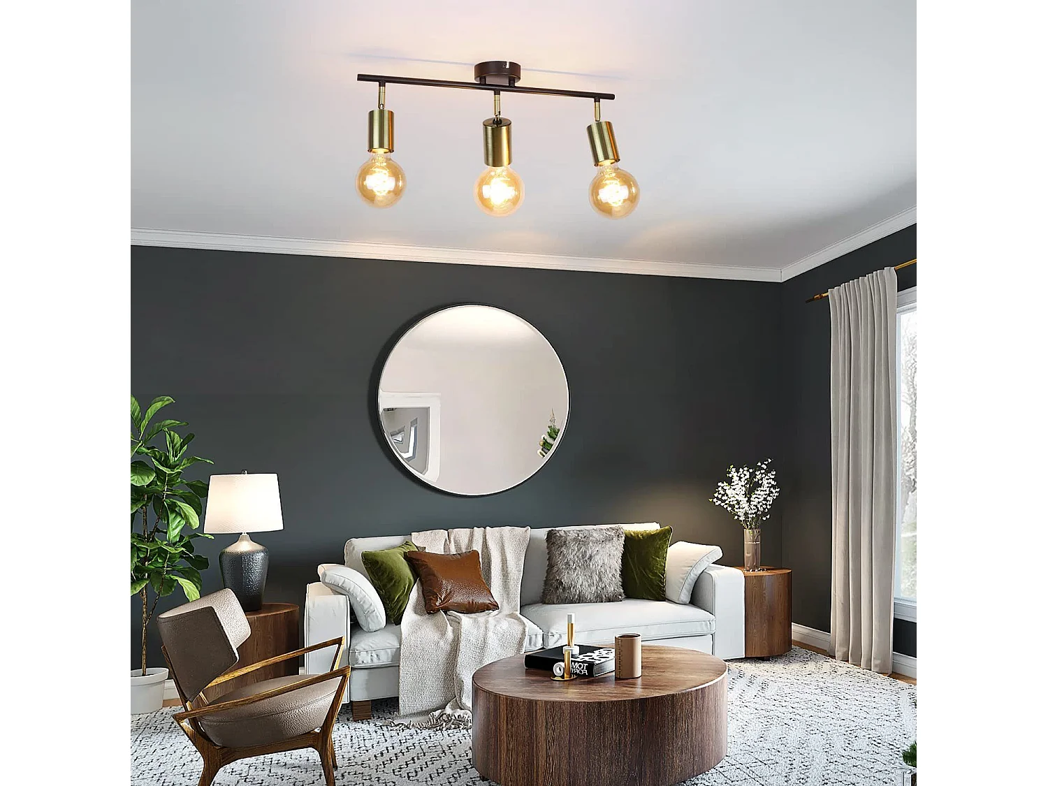 NETTLIFE plafondspot - zwart goud - 3xE27 plafondlamp - vintage - 25cm - IP20 - woonkamer