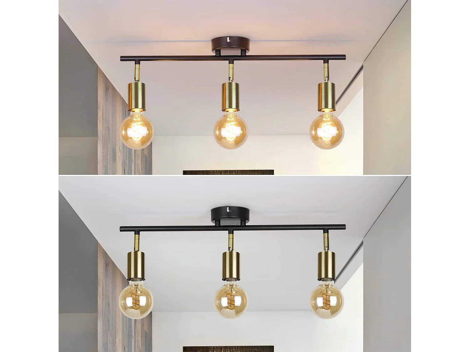 NETTLIFE plafondspot - zwart goud - 3xE27 plafondlamp - vintage - 25cm - IP20 - woonkamer