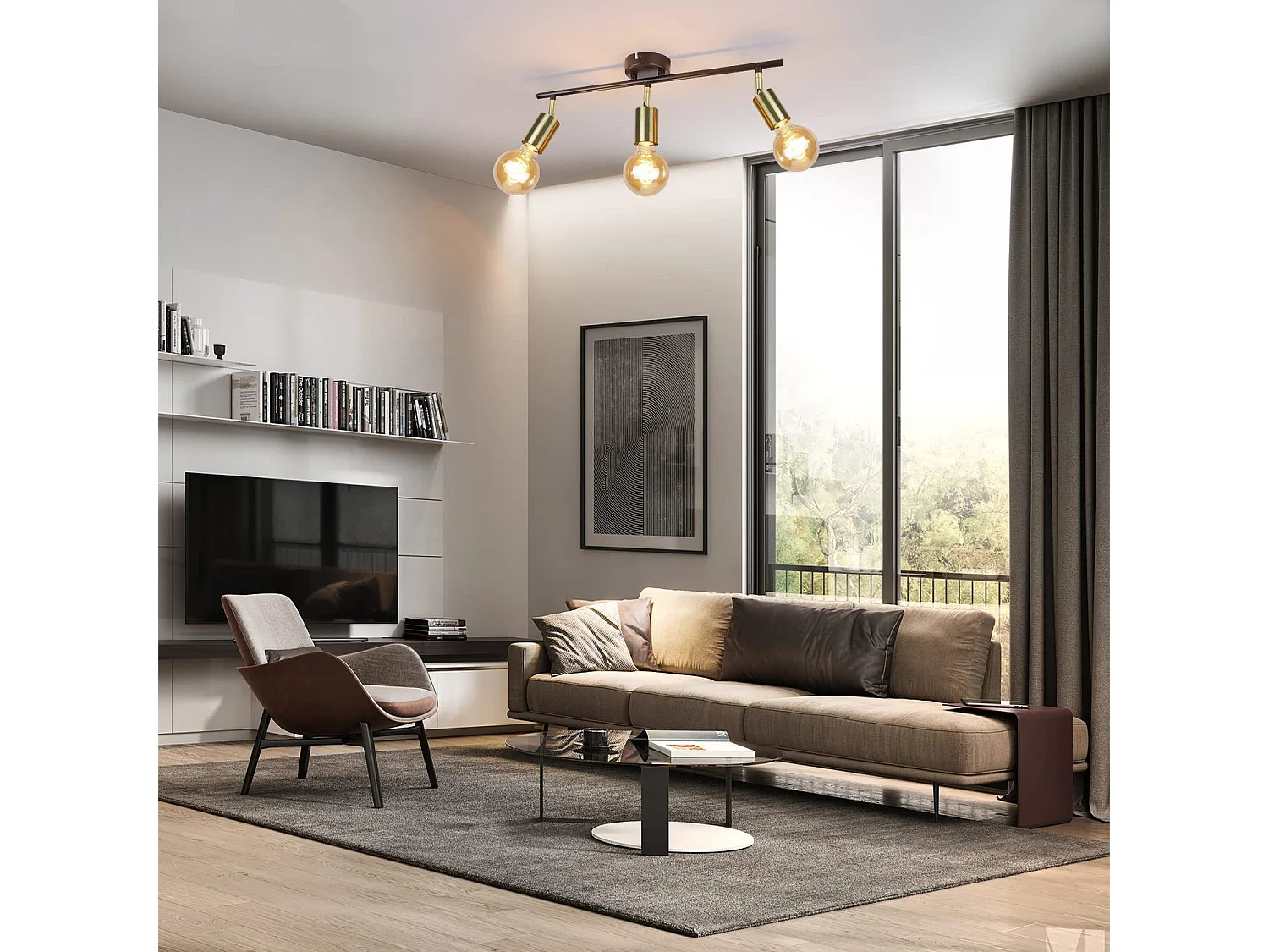 NETTLIFE plafondspot - zwart goud - 3xE27 plafondlamp - vintage - 25cm - IP20 - woonkamer