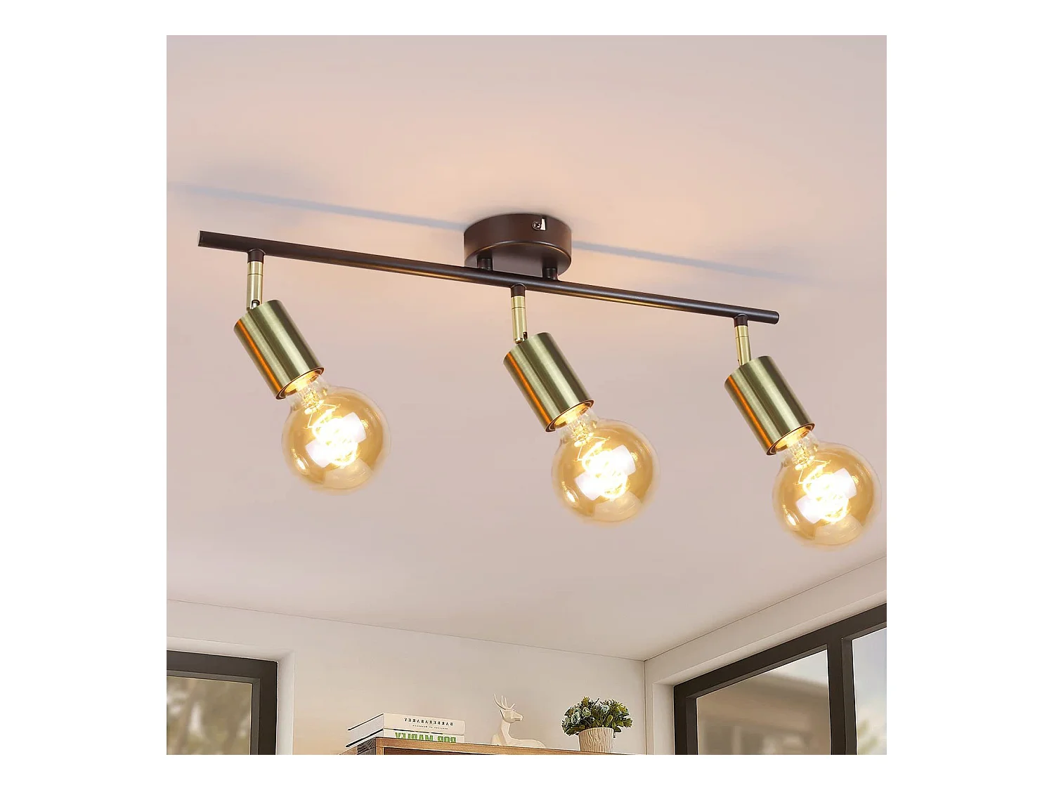 NETTLIFE plafondspot - zwart goud - 3xE27 plafondlamp - vintage - 25cm - IP20 - woonkamer