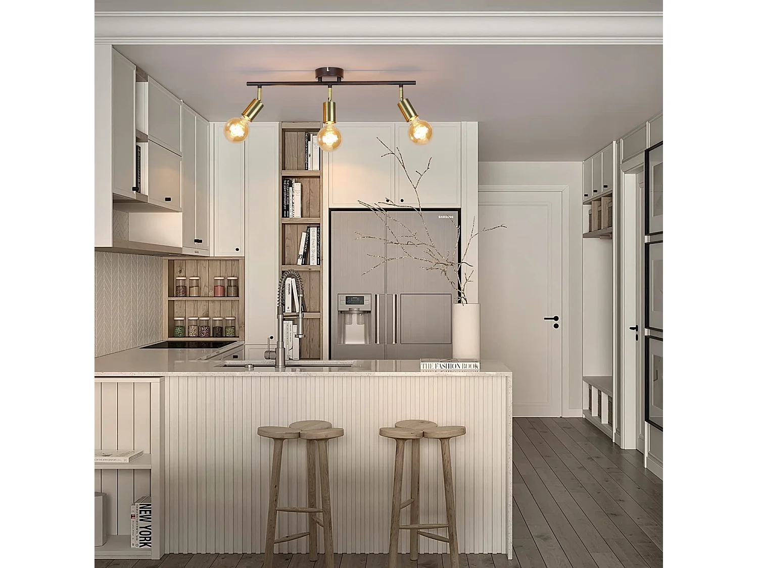 NETTLIFE 3 Spots de plafond vintage E27 lampe industrielle noir et or rétro pivotant moderne pour cuisine couloir salle à manger